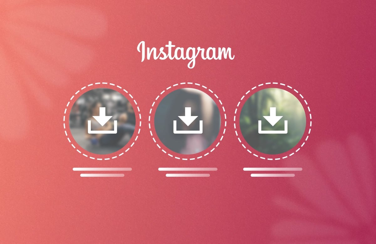 Instagram logosu ve üzerinde indirme simgesi bulunan öne çıkarılanlar kapakları.
