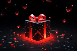 Kasım Sonuna Kadar %50'ye Varan İndirimli Paketler!' kampanyasını temsil eden, etrafı kalplerle çevrili parlak hediye kutusu.